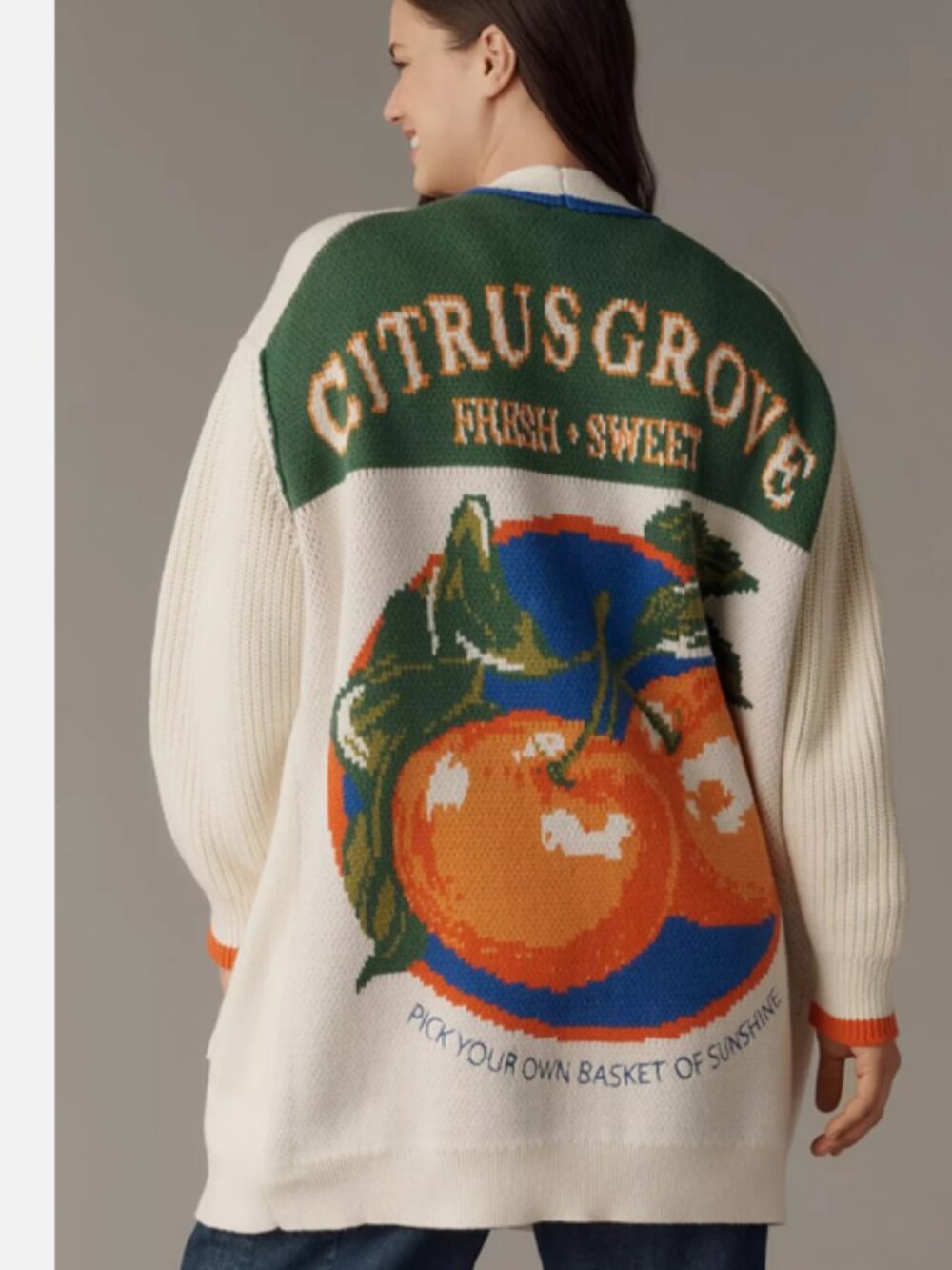 Anthropologie Maeve Cotton Blend Veggie Fruit Motif Cardigan Sweater 3X NWT